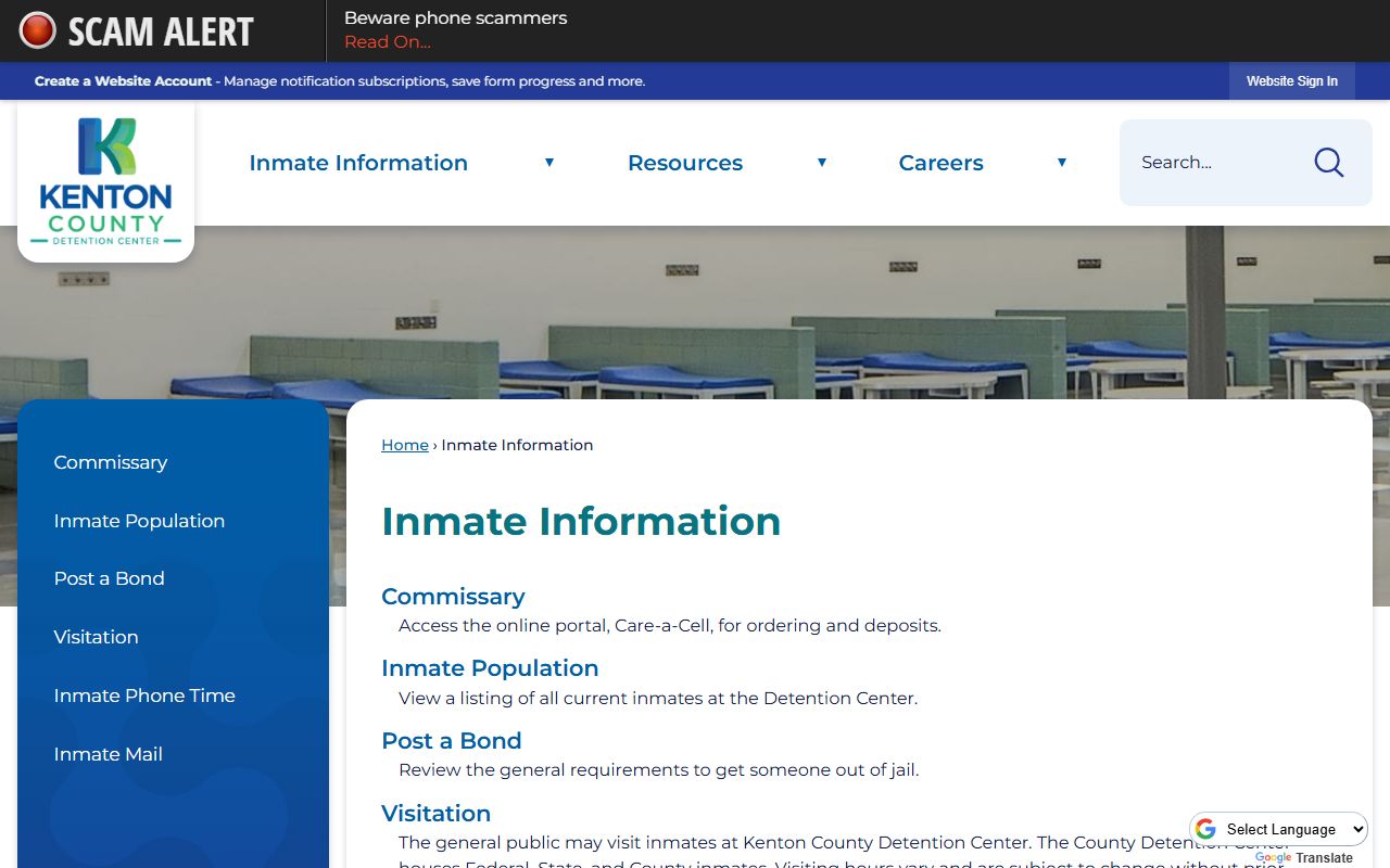 Kenton County Jail website for Covington booking reports and inmate search