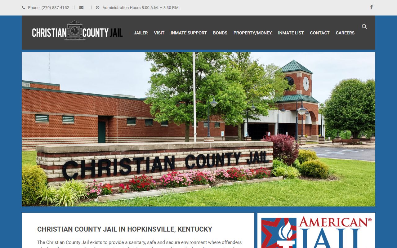 Christian County Jail facility serving Hopkinsville booking reports