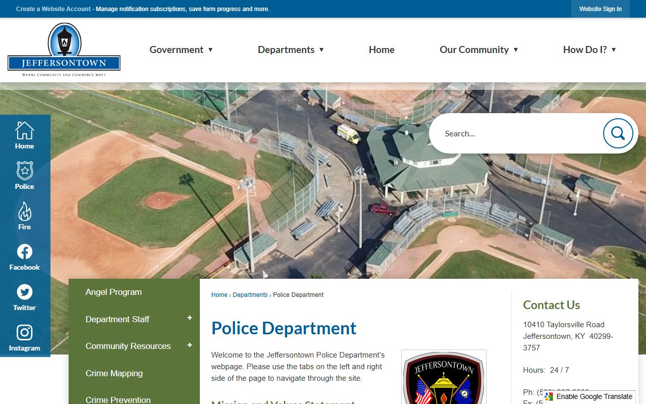 Jeffersontown city police department page for booking reports information