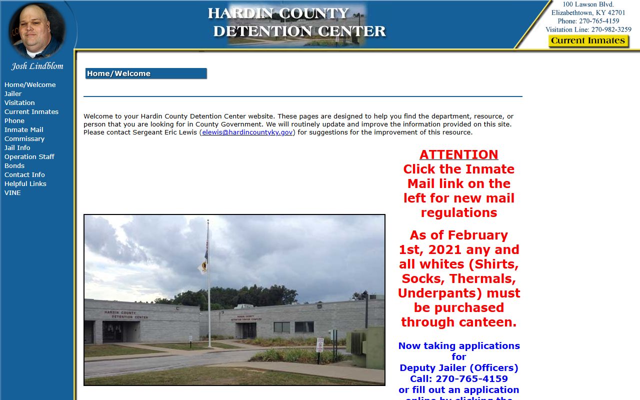 Hardin County Detention Center homepage for Radcliff booking reports