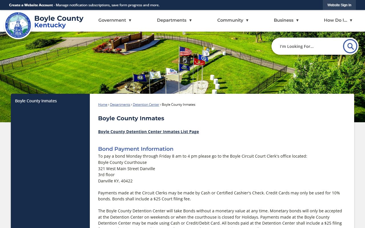 Boyle County inmate and bond information page