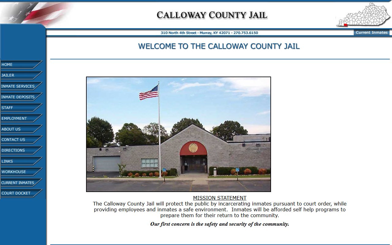 Calloway County Jail homepage and facility information