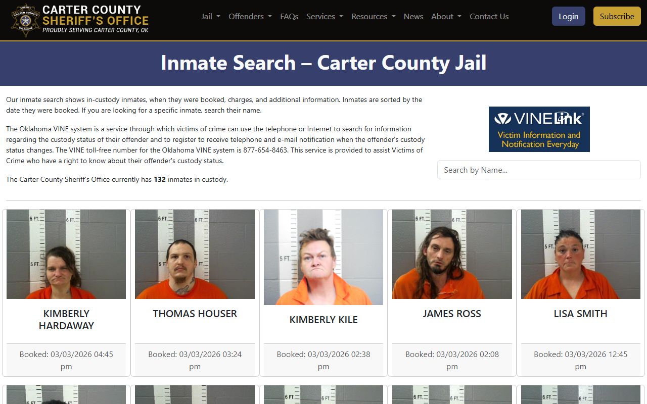 Carter County Sheriff's Office inmate search for booking reports