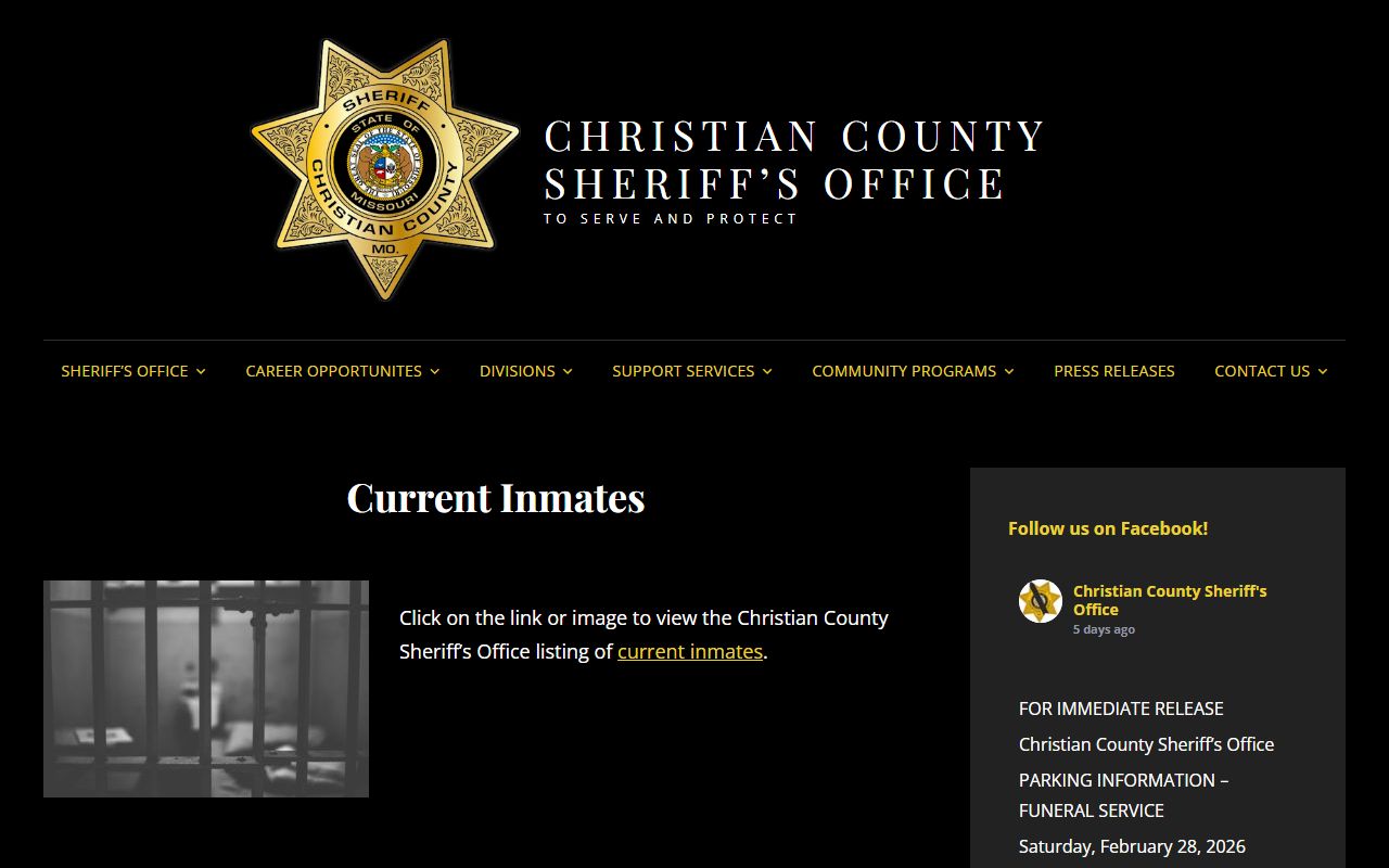 Christian County current inmates page showing active booking reports