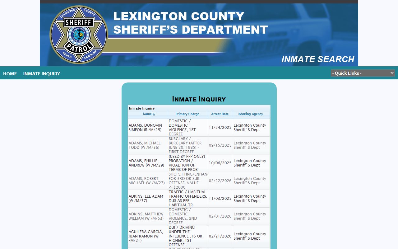 Fayette County inmate inquiry system showing booking reports search