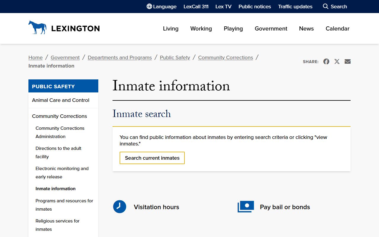 Fayette County inmate information portal showing booking records access