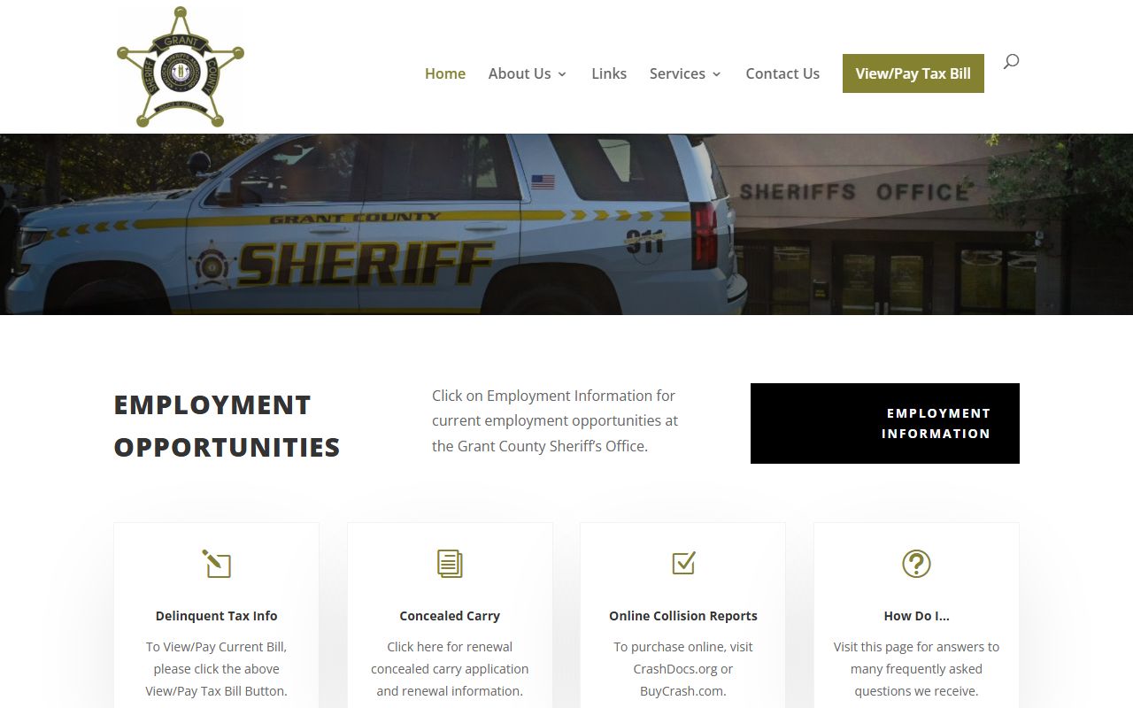 Grant County Sheriff's Office website for booking reports access