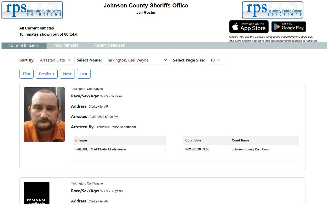 Johnson County inmate roster for booking reports