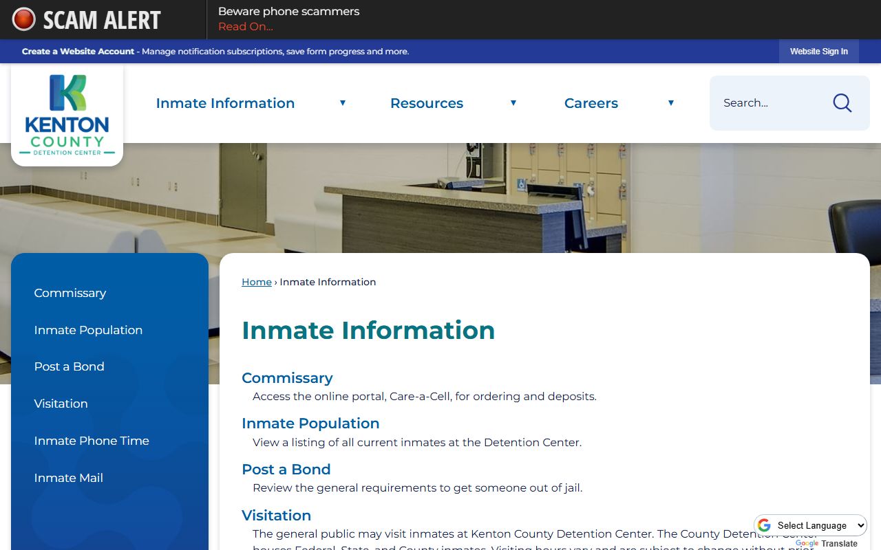Kenton County Jail inmate information page with booking reports