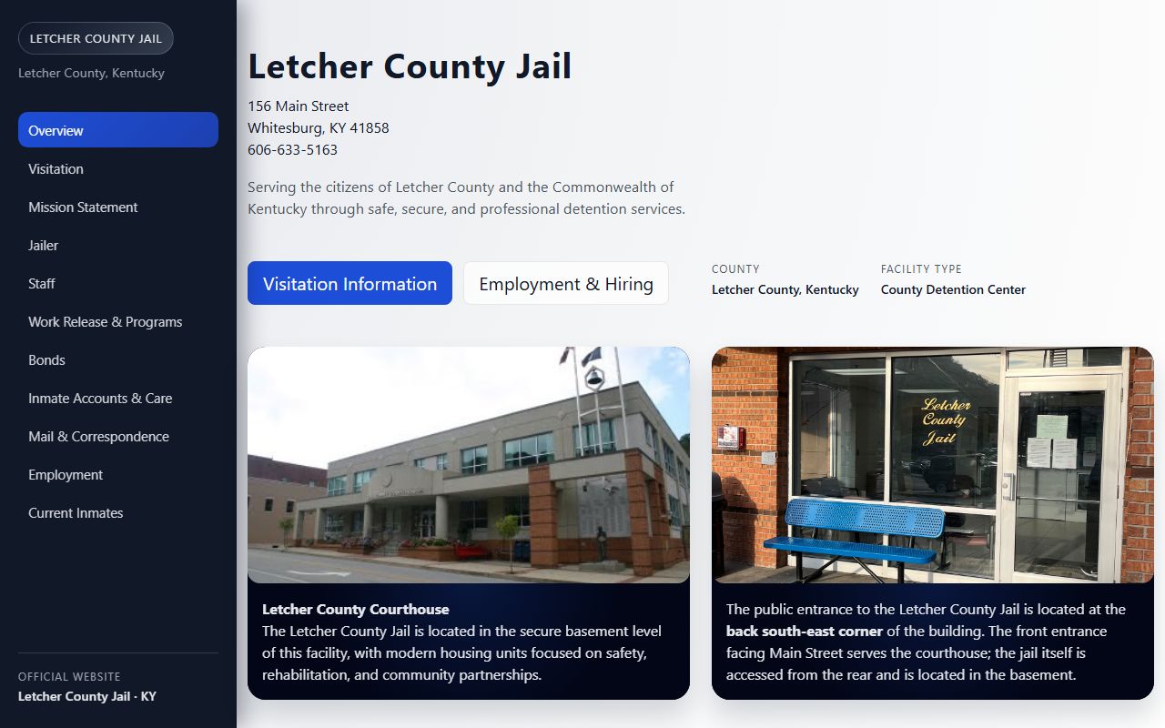 Letcher County Jail homepage for booking reports