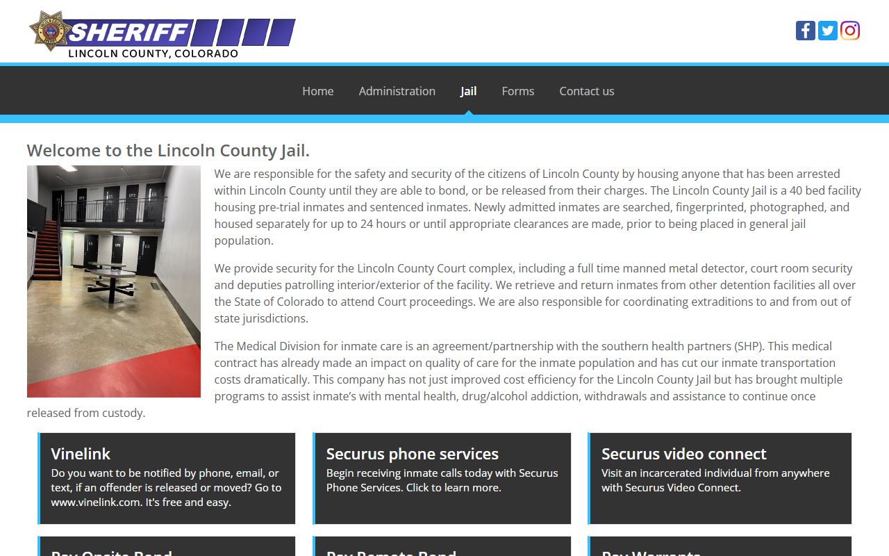 Lincoln County Jail information page showing facility details