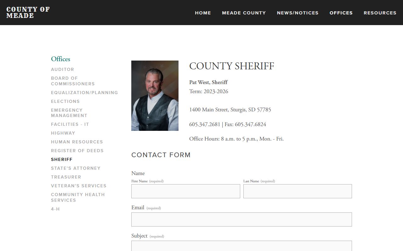 Meade County Sheriff's Office website and contact information
