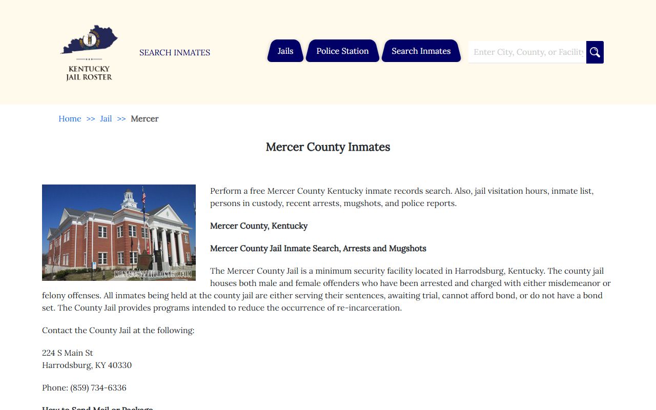Mercer County jail roster information for booking reports