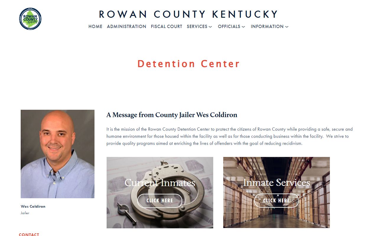 Rowan County Detention Center jail page for booking reports