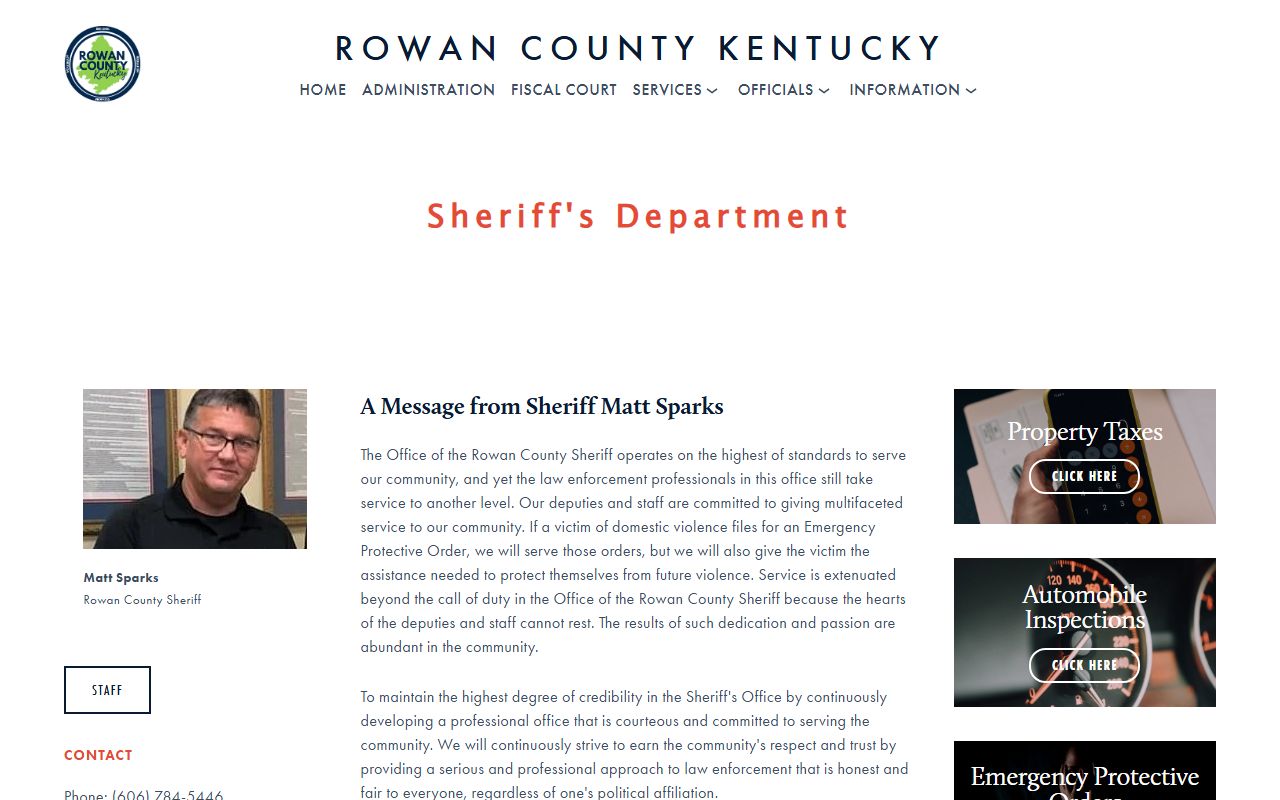Rowan County Sheriff's Office website homepage