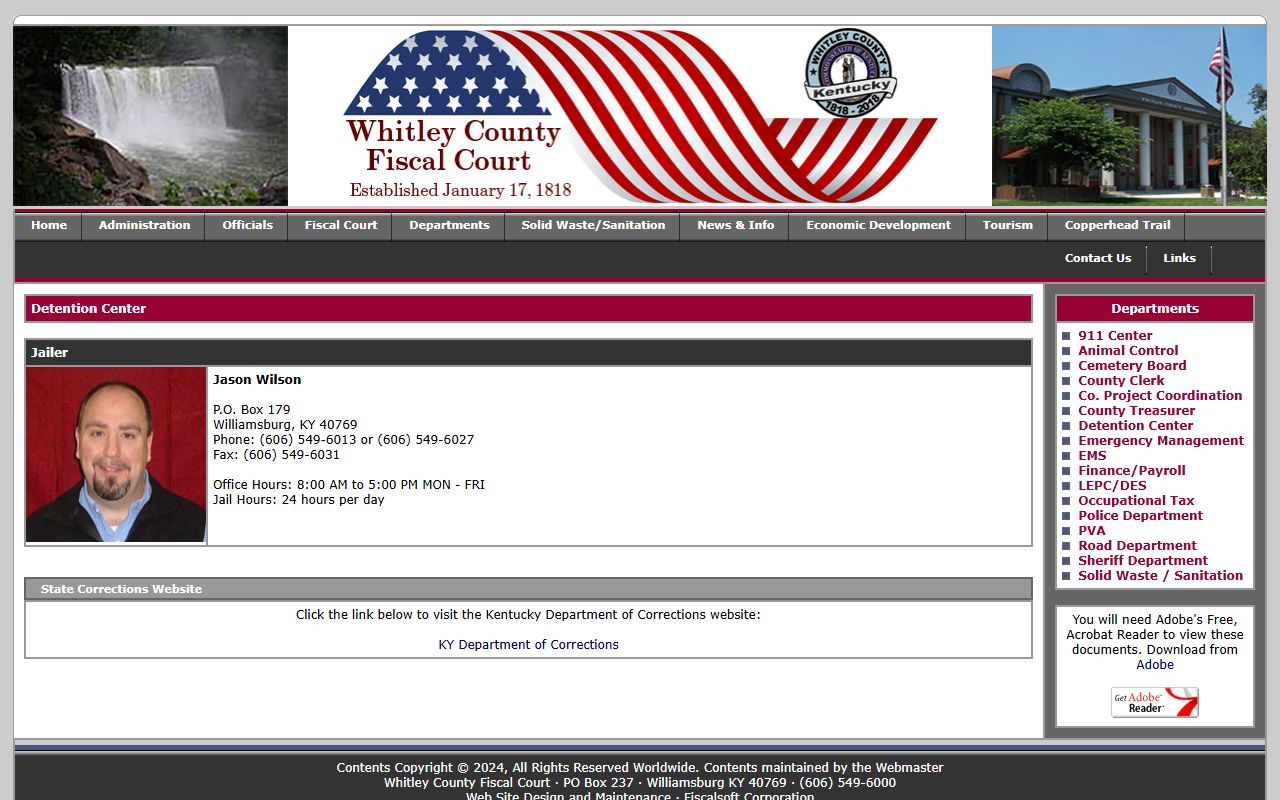 Whitley County Detention Center information page