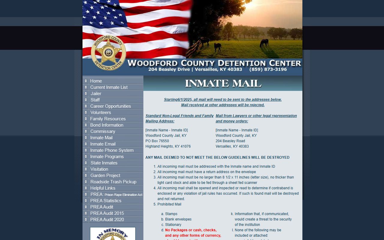 Woodford County Detention Center mail policy page
