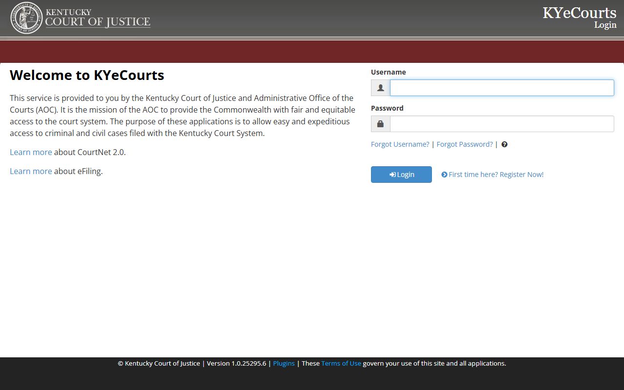 CourtNet 2.0 search portal for Kentucky booking records