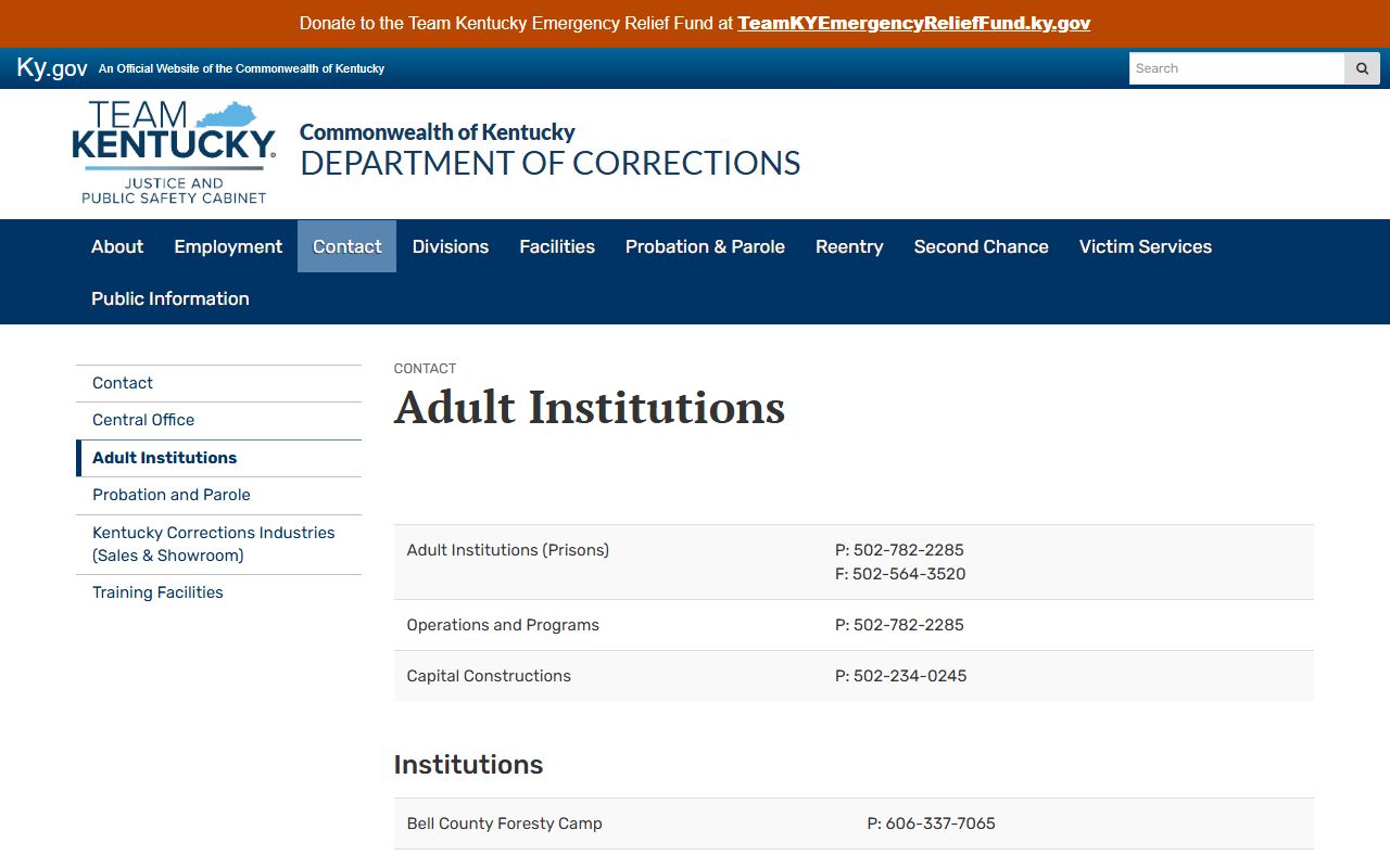 Kentucky Department of Corrections central office for booking reports