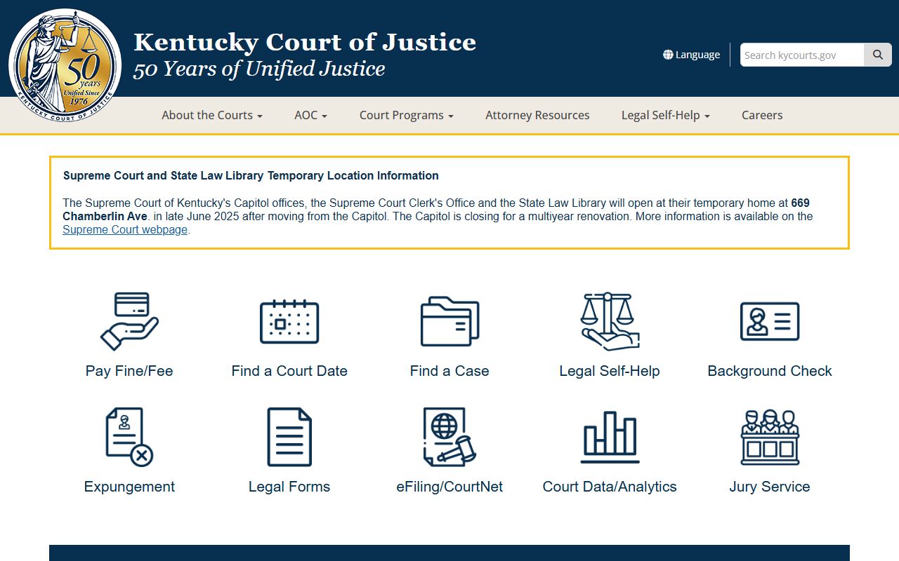 Kentucky Court of Justice website for booking reports access